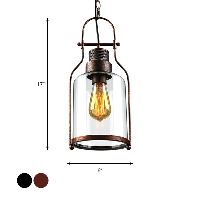 Taavita 1 Light Pendant Ceiling Lamp Farmhouse Clear Glass Mason Jar Hanging Light with Industrial Style