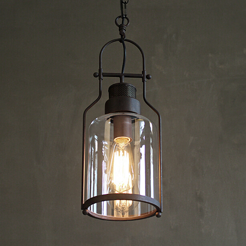 Black/Rust 1 Light Pendant Ceiling Light Farmhouse Clear Glass Mason Jar Hanging Lamp Black Clearhalo 'Ceiling Lights' 'Close To Ceiling Lights' 'Glass shade' 'Glass' 'Industrial Pendants' 'Industrial' 'Middle Century Pendants' 'Pendant Lights' 'Pendants' 'Tiffany' Lighting' 765096