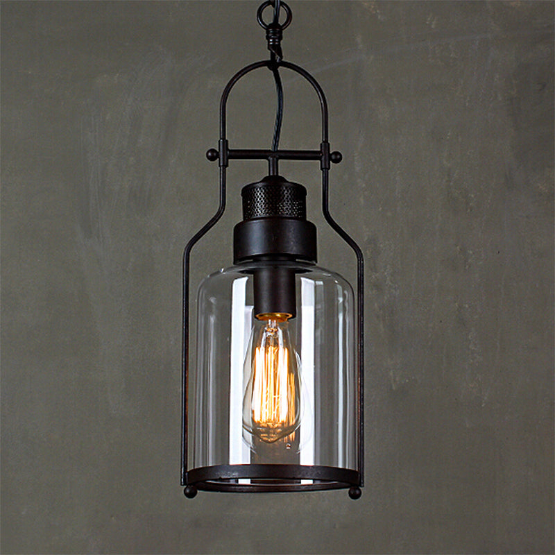 Taavita 1 Light Pendant Ceiling Lamp Farmhouse Clear Glass Mason Jar Hanging Light with Industrial Style