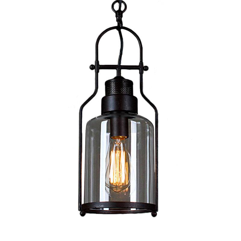 Taavita 1 Light Pendant Ceiling Lamp Farmhouse Clear Glass Mason Jar Hanging Light with Industrial Style