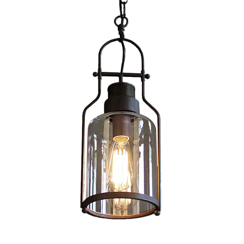 Taavita 1 Light Pendant Ceiling Lamp Farmhouse Clear Glass Mason Jar Hanging Light with Industrial Style