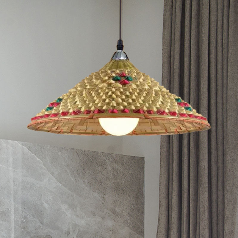 Rustic Hat Shaped Hanging Light Bamboo Shade 1 Light Pendant Lamp over Dining Table Clearhalo 'Ceiling Lights' 'Pendant Lights' 'Pendants' Lighting' 767400