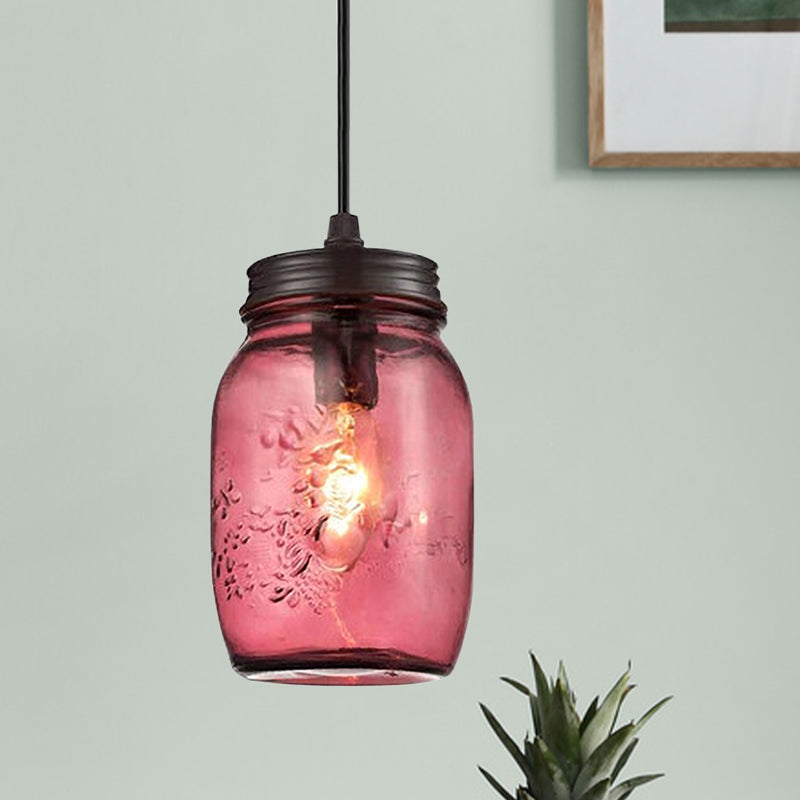 Taavita Light Pendant Modern Cage Mason Glass, Hanging Ceiling Light in Red/Green/Amber, Industrial Style, 220V-240V 110V-120V, E26/E27, LED/Bulb/Fluorescent