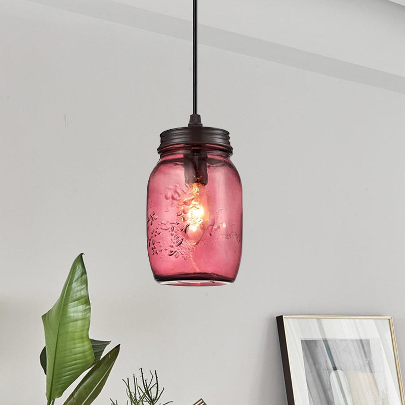 Taavita Light Pendant Modern Cage Mason Glass, Hanging Ceiling Light in Red/Green/Amber, Industrial Style, 220V-240V 110V-120V, E26/E27, LED/Bulb/Fluorescent