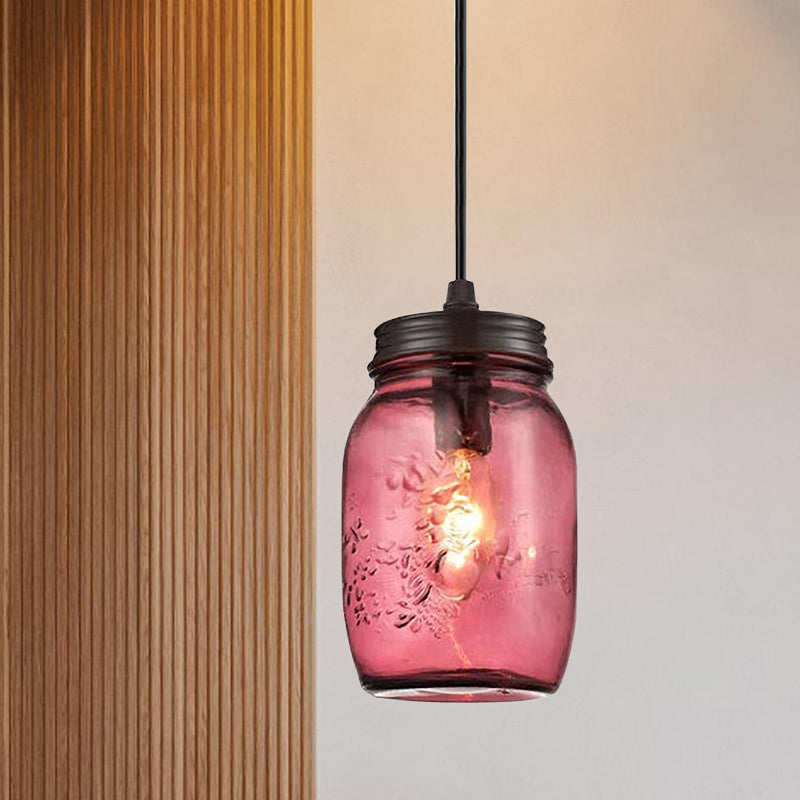 Taavita Light Pendant Modern Cage Mason Glass, Hanging Ceiling Light in Red/Green/Amber, Industrial Style, 220V-240V 110V-120V, E26/E27, LED/Bulb/Fluorescent