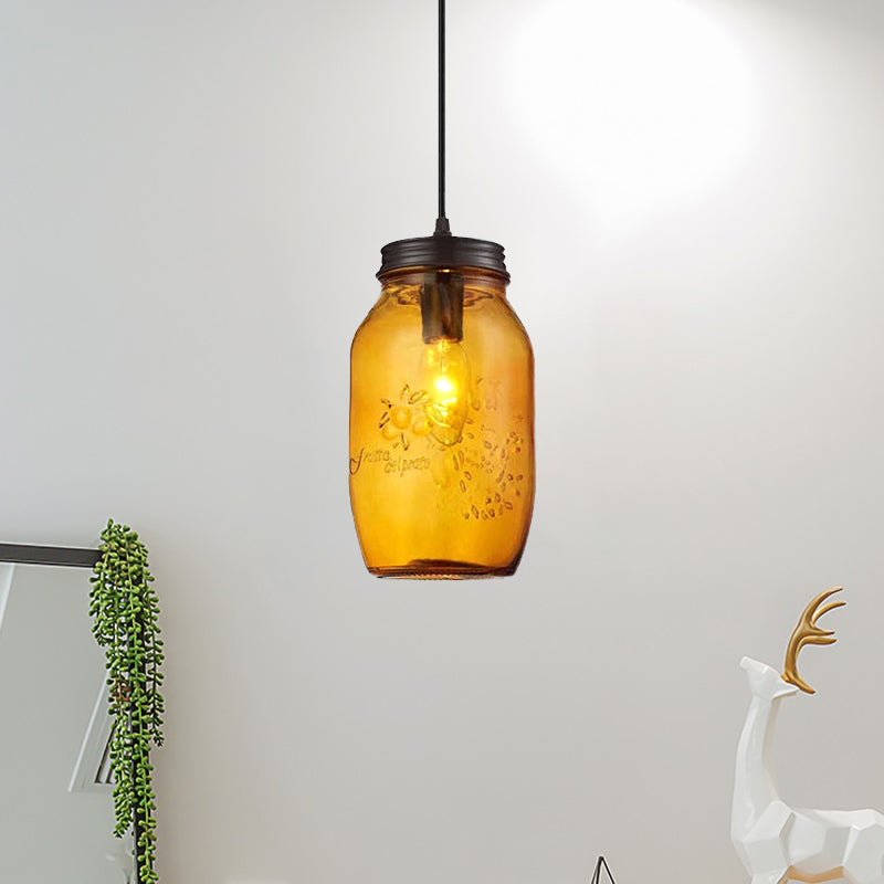 Taavita Light Pendant Modern Cage Mason Glass, Hanging Ceiling Light in Red/Green/Amber, Industrial Style, 220V-240V 110V-120V, E26/E27, LED/Bulb/Fluorescent