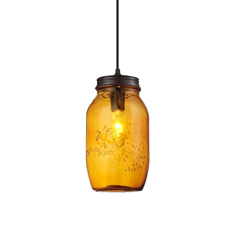 Taavita Light Pendant Modern Cage Mason Glass, Hanging Ceiling Light in Red/Green/Amber, Industrial Style, 220V-240V 110V-120V, E26/E27, LED/Bulb/Fluorescent