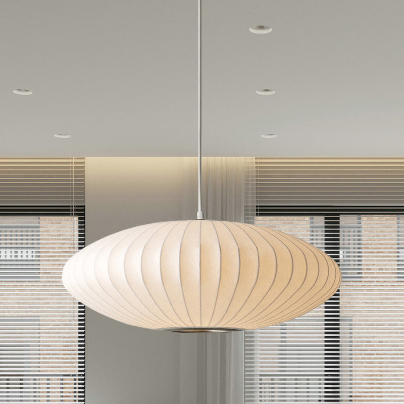 16"/19.5"/23.5"W Saucer Hanging Ceiling Light Modernist Fabric 1 Light White Suspension Pendant Clearhalo 'Ceiling Lights' 'Modern Pendants' 'Modern' 'Pendant Lights' 'Pendants' Lighting' 771063