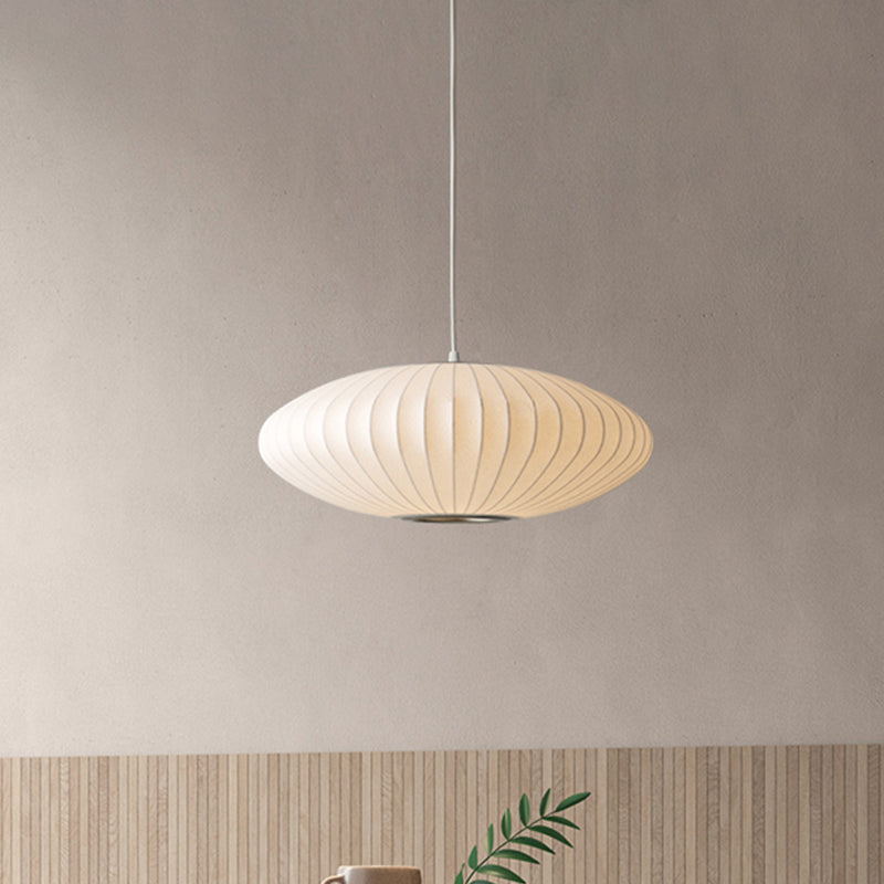 Modern Hanging Ceiling Light with Fabric Shade 1 Bright White Suspension Pendant