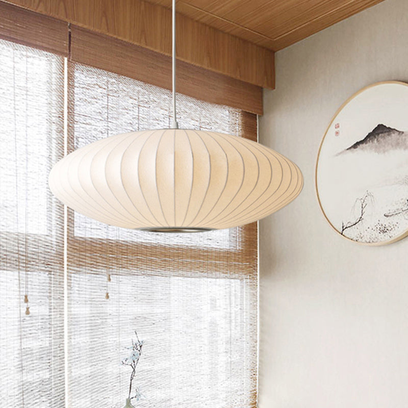 Modern Hanging Ceiling Light with Fabric Shade 1 Bright White Suspension Pendant