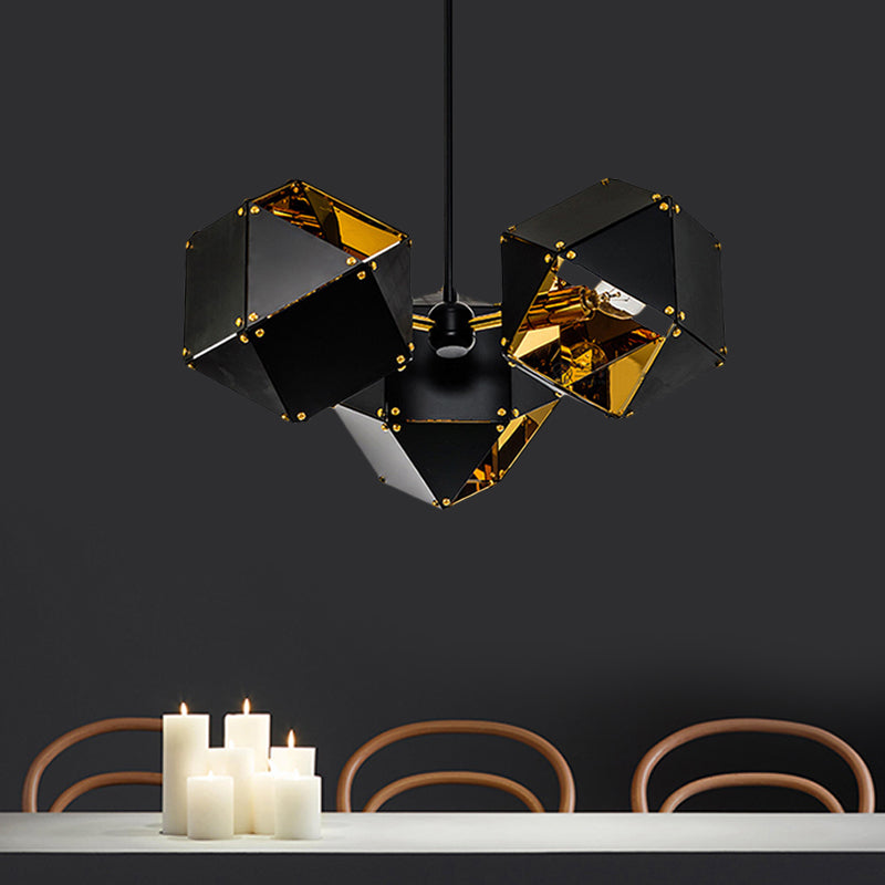 8/12 Heads Multifaceted Metal Chandelier Light Modern Black/White Dining Room Pendant Light Fixture Clearhalo 'Ceiling Lights' 'Chandeliers' 'Modern Chandeliers' 'Modern' Lighting' 771861