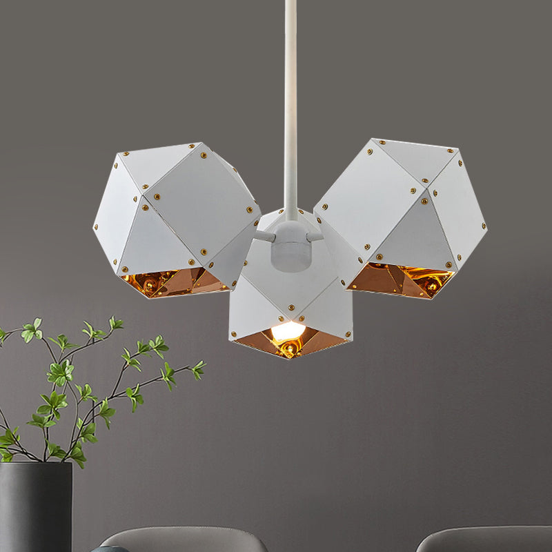 8/12 Heads Multifaceted Metal Chandelier Light Modern Black/White Dining Room Pendant Light Fixture Clearhalo 'Ceiling Lights' 'Chandeliers' 'Modern Chandeliers' 'Modern' Lighting' 771851