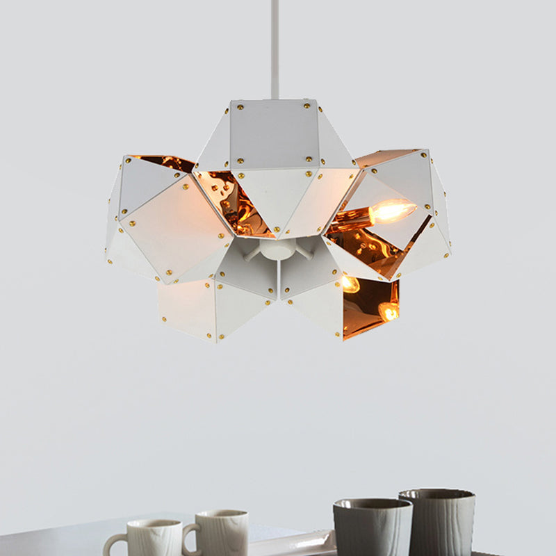 8/12 Heads Multifaceted Metal Chandelier Light Modern Black/White Dining Room Pendant Light Fixture 3 White Clearhalo 'Ceiling Lights' 'Chandeliers' 'Modern Chandeliers' 'Modern' Lighting' 771862