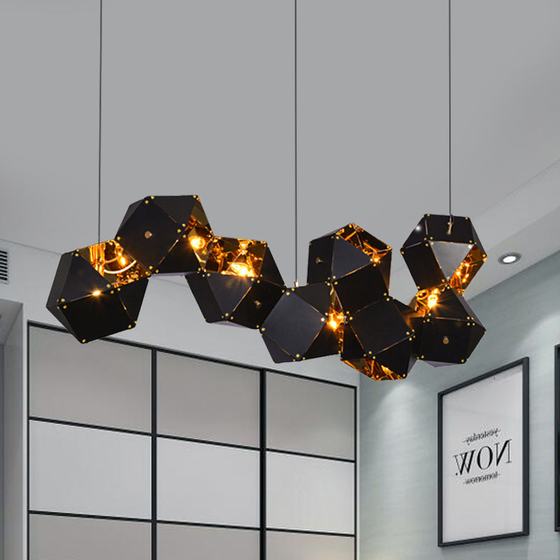 8/12 Heads Multifaceted Metal Chandelier Light Modern Black/White Dining Room Pendant Light Fixture 5 Black Clearhalo 'Ceiling Lights' 'Chandeliers' 'Modern Chandeliers' 'Modern' Lighting' 2326358