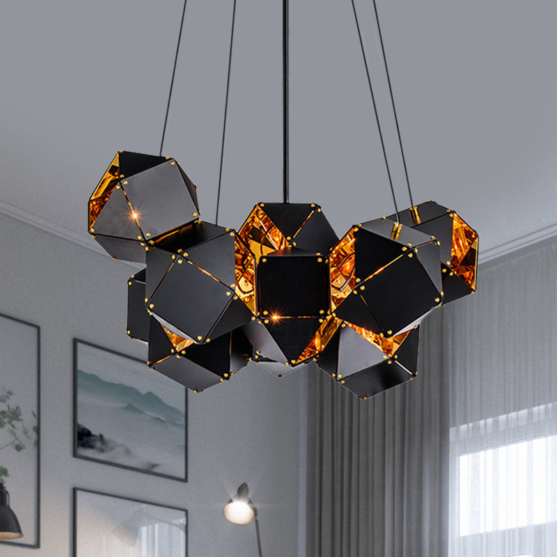 8/12 Heads Multifaceted Metal Chandelier Light Modern Black/White Dining Room Pendant Light Fixture 6 White Clearhalo 'Ceiling Lights' 'Chandeliers' 'Modern Chandeliers' 'Modern' Lighting' 771880