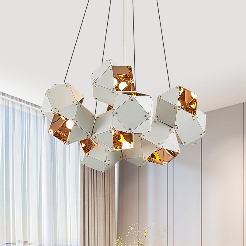 8/12 Heads Multifaceted Metal Chandelier Light Modern Black/White Dining Room Pendant Light Fixture 8 Black Clearhalo 'Ceiling Lights' 'Chandeliers' 'Modern Chandeliers' 'Modern' Lighting' 771884