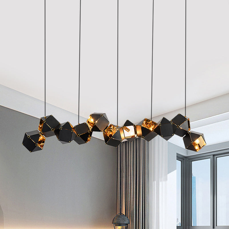 8/12 Heads Multifaceted Metal Chandelier Light Modern Black/White Dining Room Pendant Light Fixture 6 Black Clearhalo 'Ceiling Lights' 'Chandeliers' 'Modern Chandeliers' 'Modern' Lighting' 771875