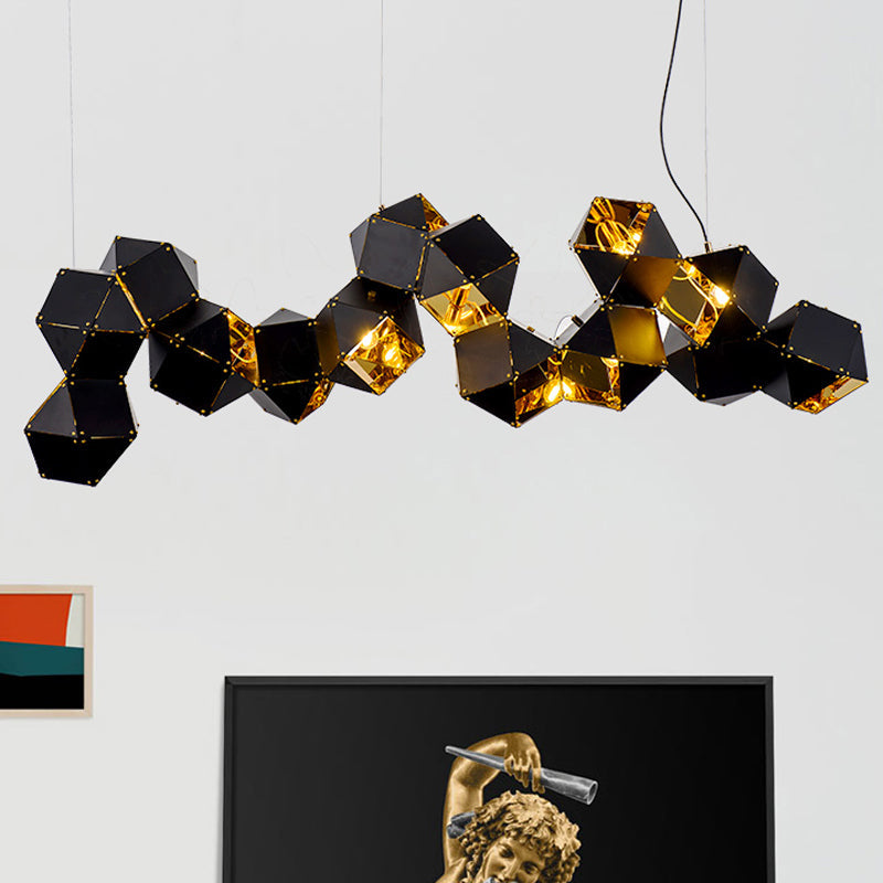 8/12 Heads Multifaceted Metal Chandelier Light Modern Black/White Dining Room Pendant Light Fixture 12 Black Clearhalo 'Ceiling Lights' 'Chandeliers' 'Modern Chandeliers' 'Modern' Lighting' 771898