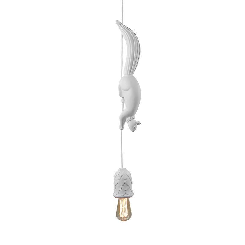 Taavita Tinecone Form Hanging Lamp 1 Light Resin Ceiling Pendant Light in Blue/Pink/White with Squirrel Decoration