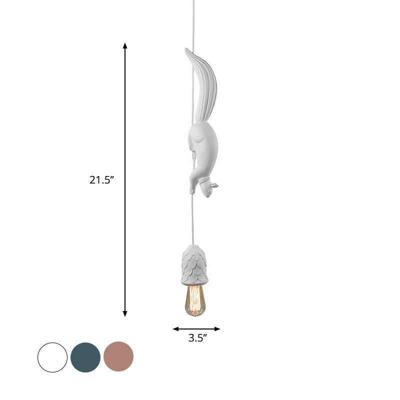 Taavita Tinecone Form Hanging Lamp 1 Light Resin Ceiling Pendant Light in Blue/Pink/White with Squirrel Decoration