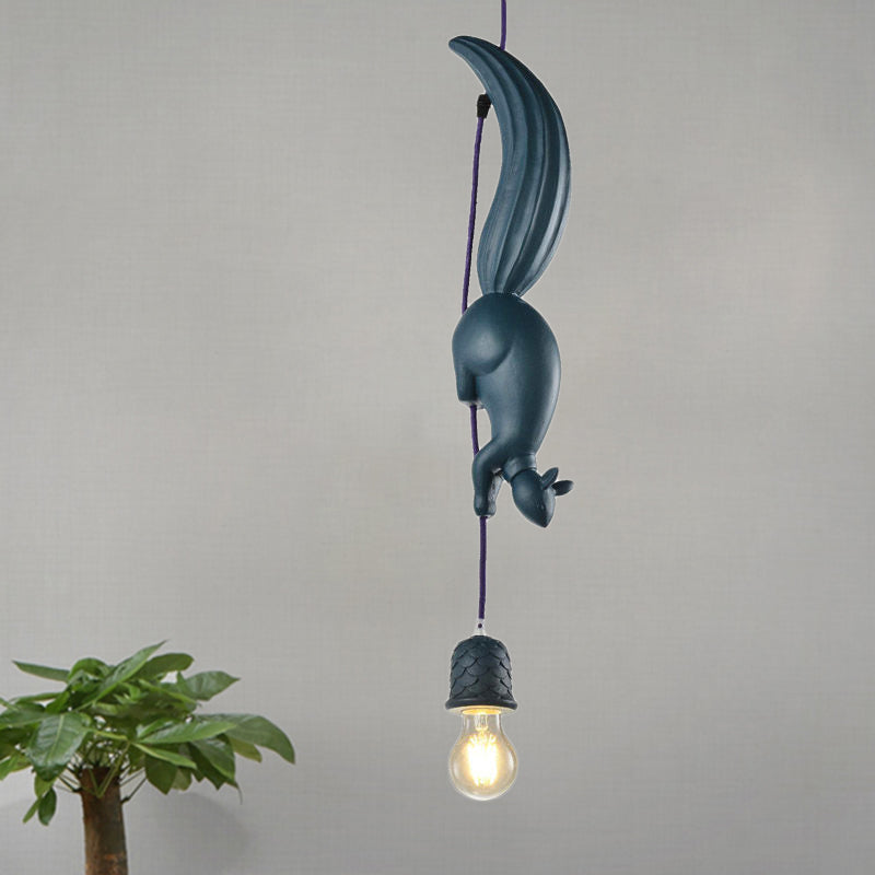 Taavita Tinecone Form Hanging Lamp 1 Light Resin Ceiling Pendant Light in Blue/Pink/White with Squirrel Decoration