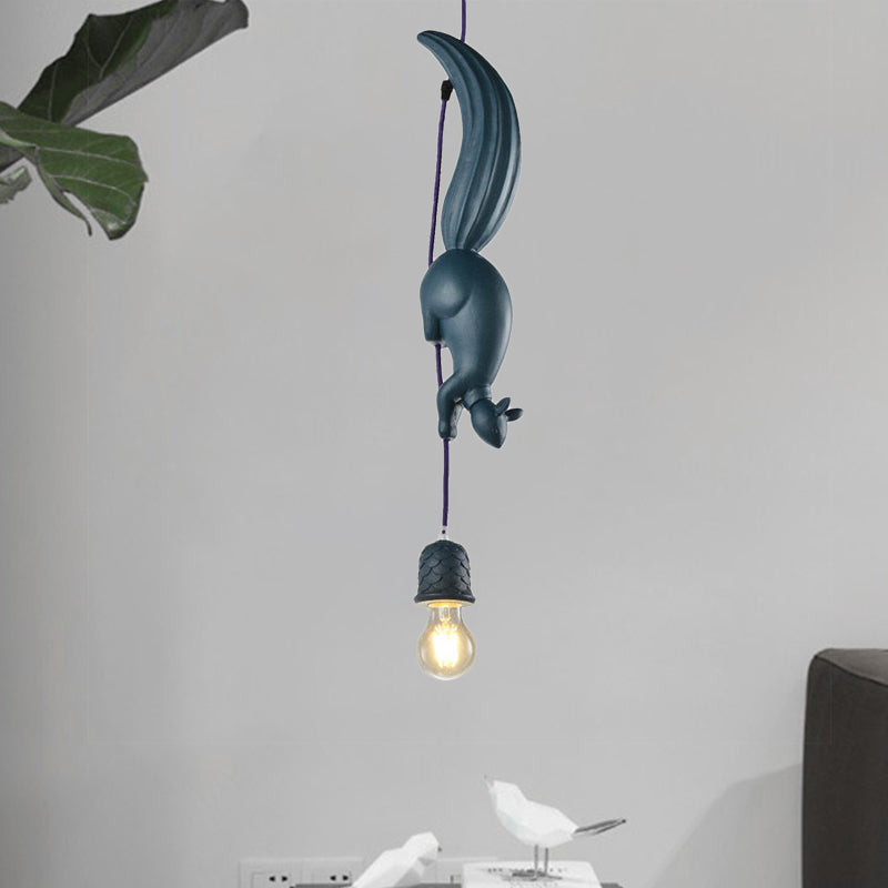 Taavita Tinecone Form Hanging Lamp 1 Light Resin Ceiling Pendant Light in Blue/Pink/White with Squirrel Decoration