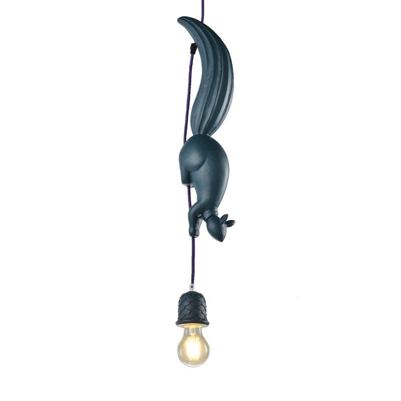 Taavita Tinecone Form Hanging Lamp 1 Light Resin Ceiling Pendant Light in Blue/Pink/White with Squirrel Decoration