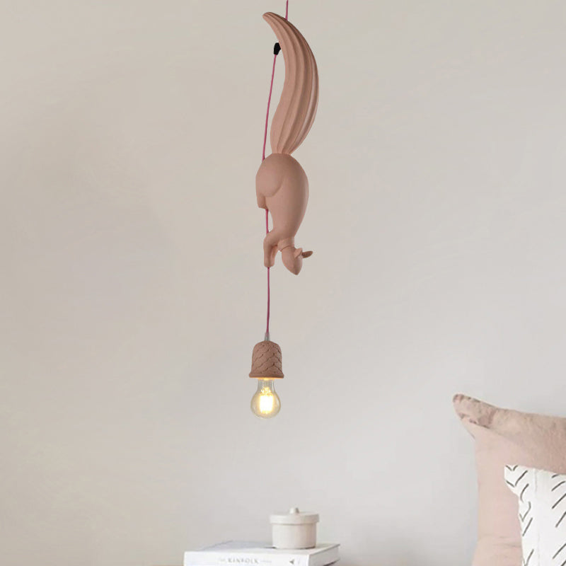 Taavita Tinecone Form Hanging Lamp 1 Light Resin Ceiling Pendant Light in Blue/Pink/White with Squirrel Decoration