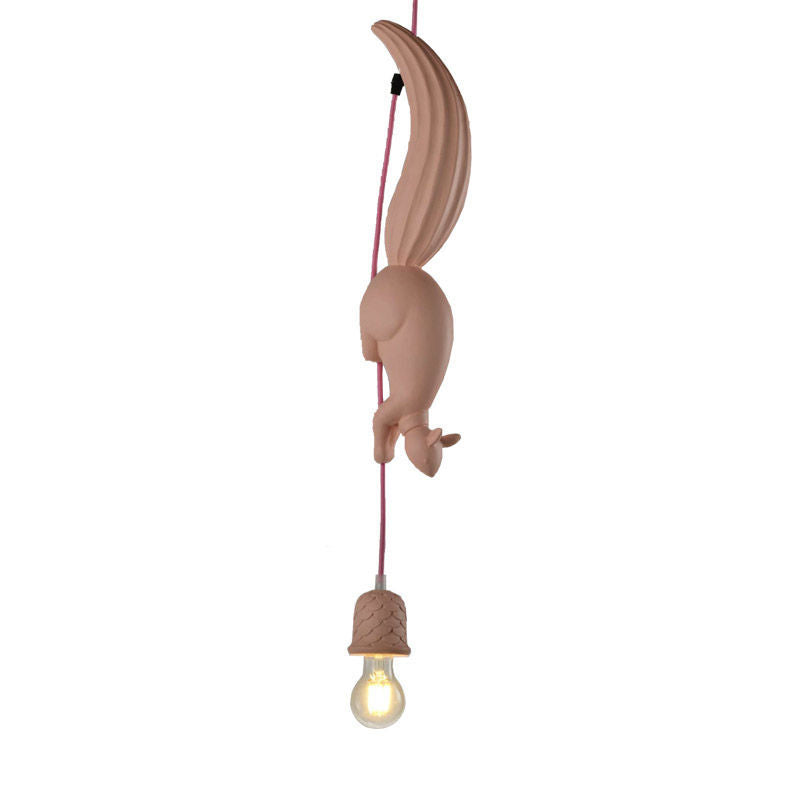 Taavita Tinecone Form Hanging Lamp 1 Light Resin Ceiling Pendant Light in Blue/Pink/White with Squirrel Decoration