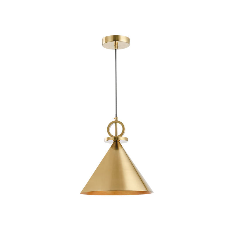 Taavita Metal Brass Finish Conical 1-Light Minimal Suspension Ceiling Pendant Lamp