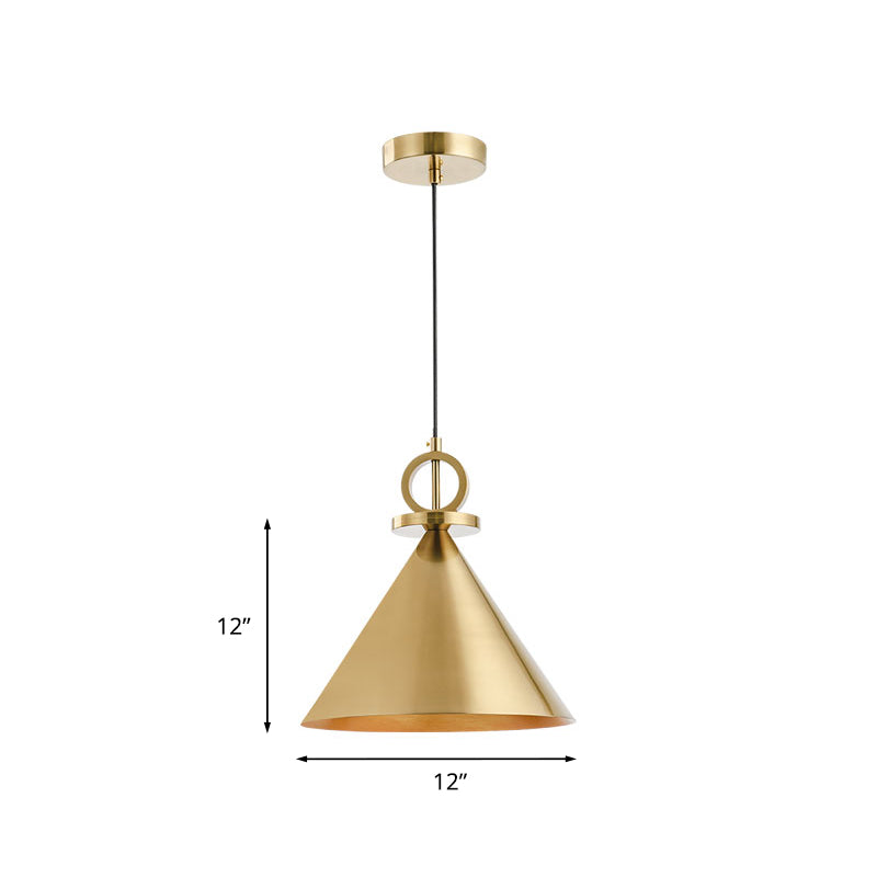 Taavita Metal Brass Finish Conical 1-Light Minimal Suspension Ceiling Pendant Lamp