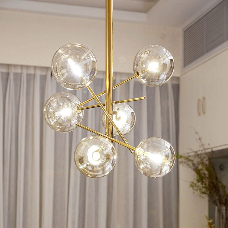 Taavita Clear Glass Starburst Design Global Chandelier with Post-Modernist 6/8 Lights LED Hanging Pendant Light in Gold