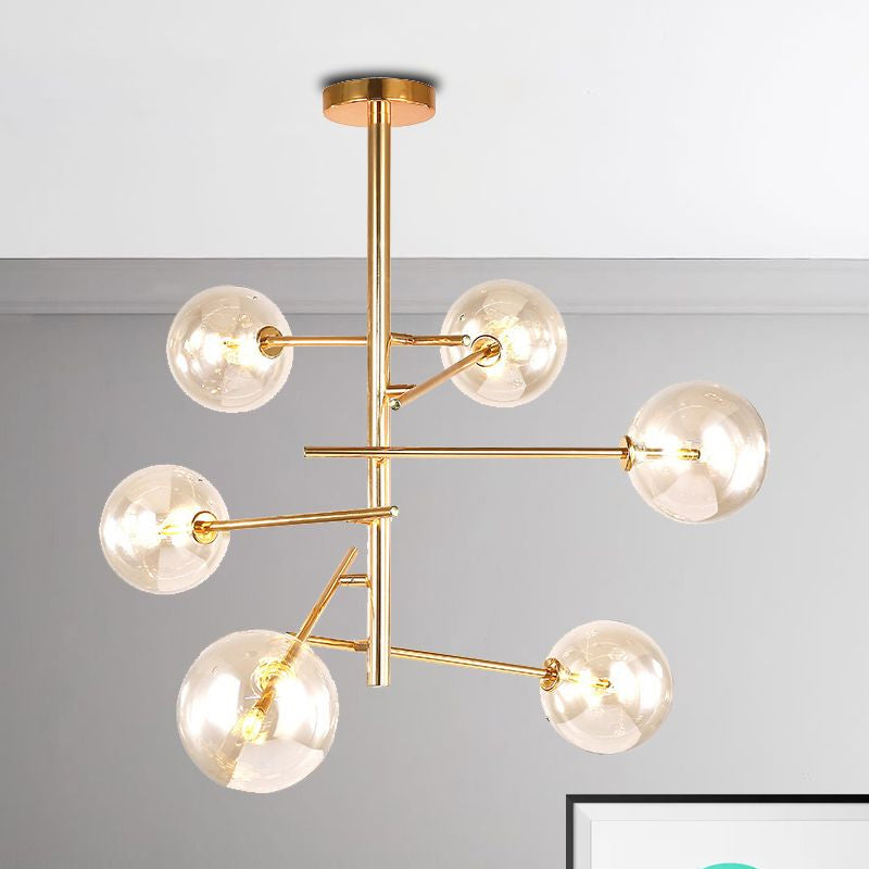 Taavita Clear Glass Starburst Design Global Chandelier with Post-Modernist 6/8 Lights LED Hanging Pendant Light in Gold