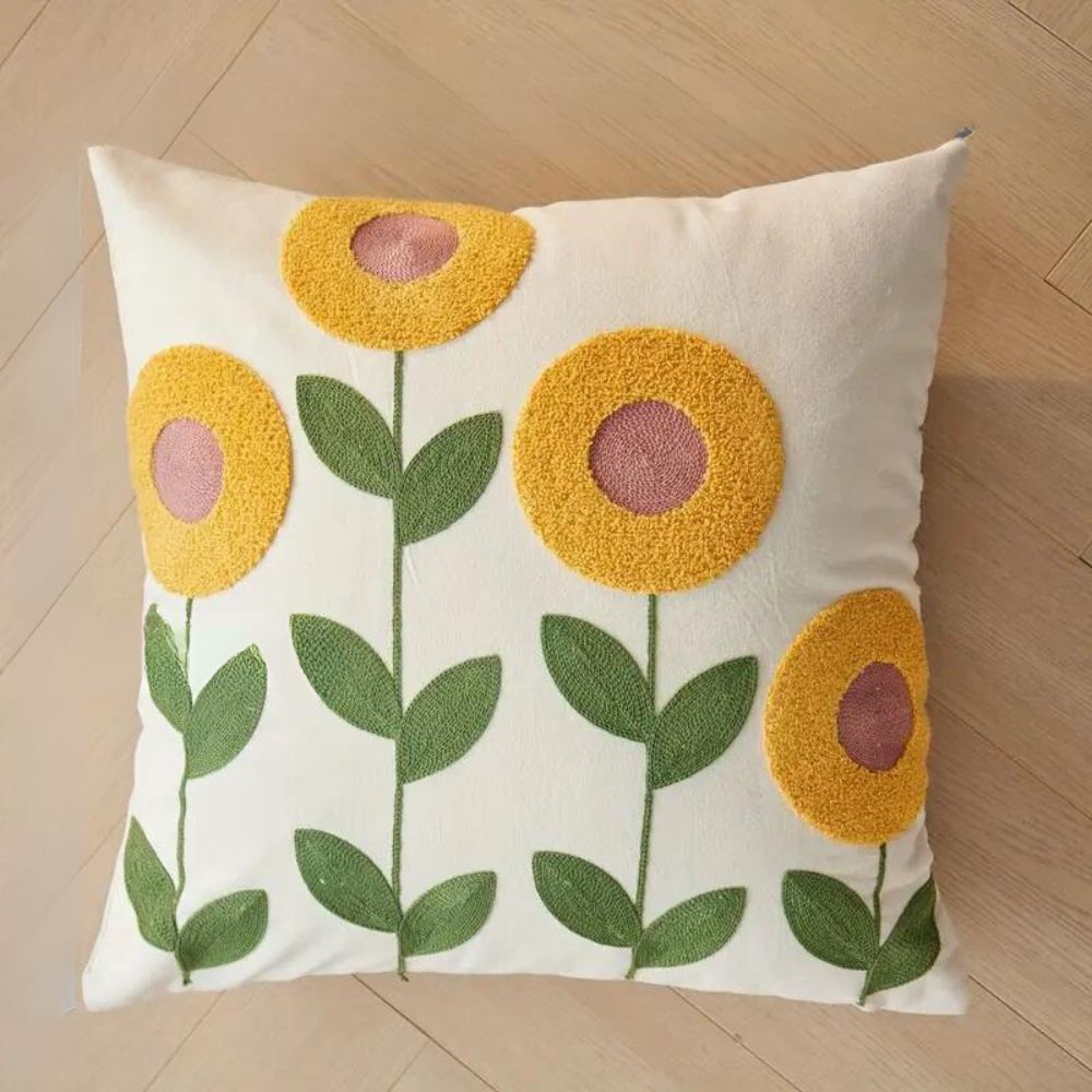 Elegant Plant Flower Patterned Cushion Cover