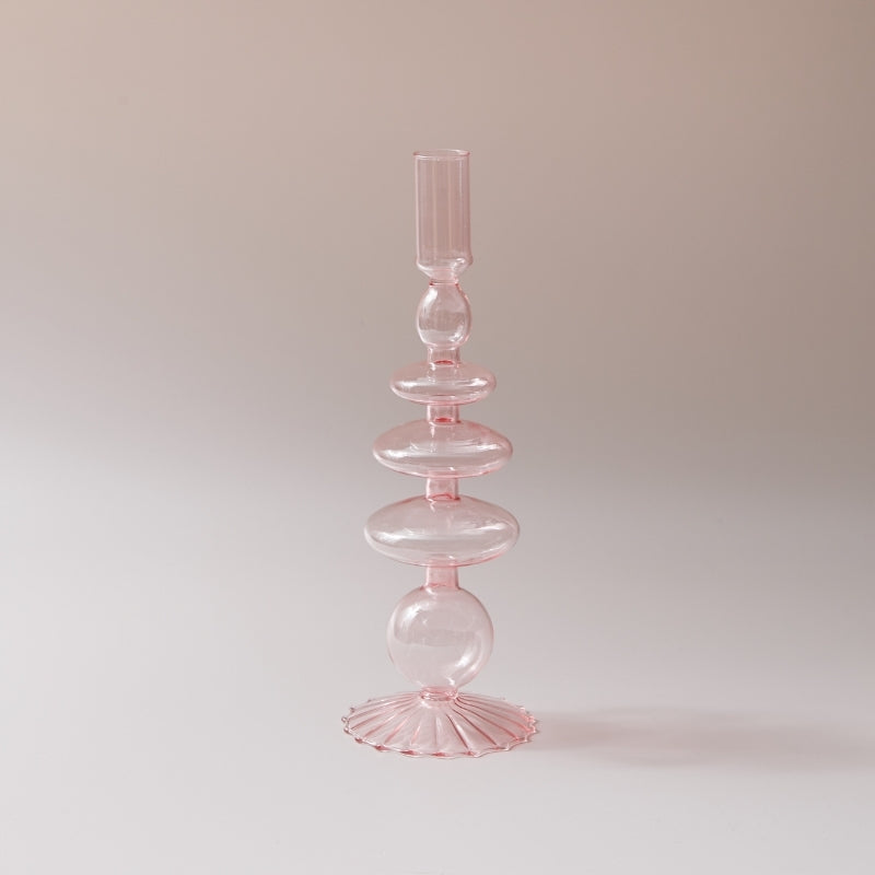 Taavita Pink Handblown Glass Taper Candle Holder & Vases