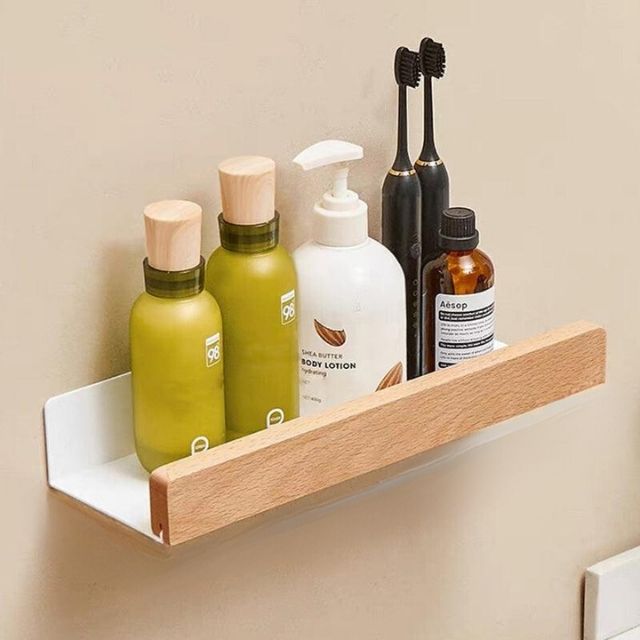 Taavita - Rustic Wooden Bathroom Shelf without Drilling for Elegant Storage