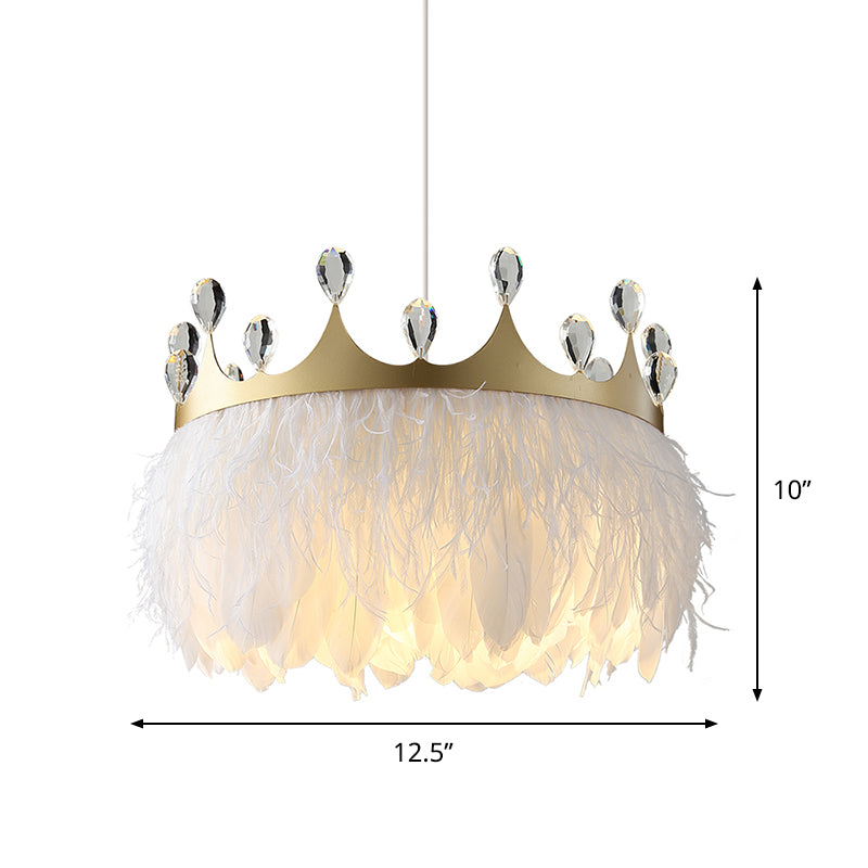 Taavita Feather Pendant Light Nordic 1 Head Gold Hanging Lamp with Clear Crystal Accent - Shabby Chic, Swag Fixture, 10" Width, 12.5" Height