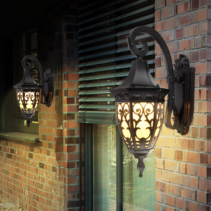 Taavita 1-Head Urn Shade Wall Lamp Traditional Black Finish Frosted Glass Outdoor Wall Lighting Fixture