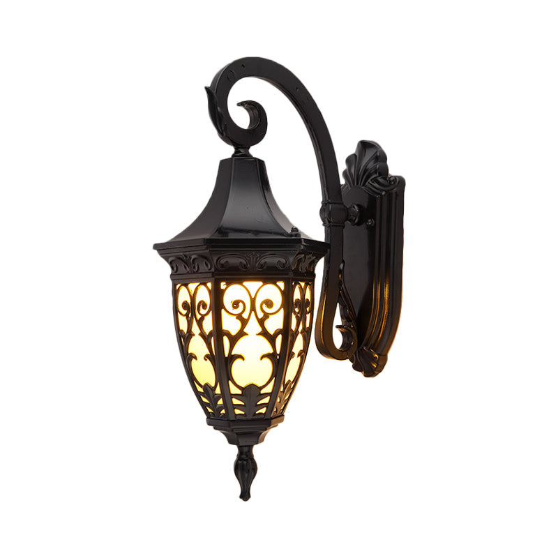 Taavita 1-Head Urn Shade Wall Lamp Traditional Black Finish Frosted Glass Outdoor Wall Lighting Fixture