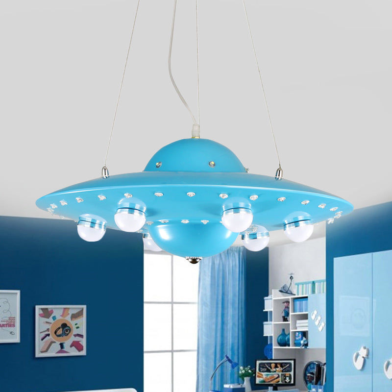 Nordic Flying Saucer Chandelier Light Metallic Child Bedroom LED Pendant Lamp Fixture in Grey/Pink/Blue Clearhalo 'Ceiling Lights' 'Chandeliers' Lighting' options 817151