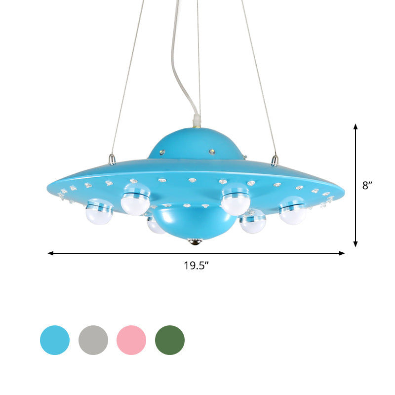 Taavita Flying Saucer Ceiling Light Lightweight Metallic Children's Bedroom Pendant LED Lamp in Grey/Pink/Blue