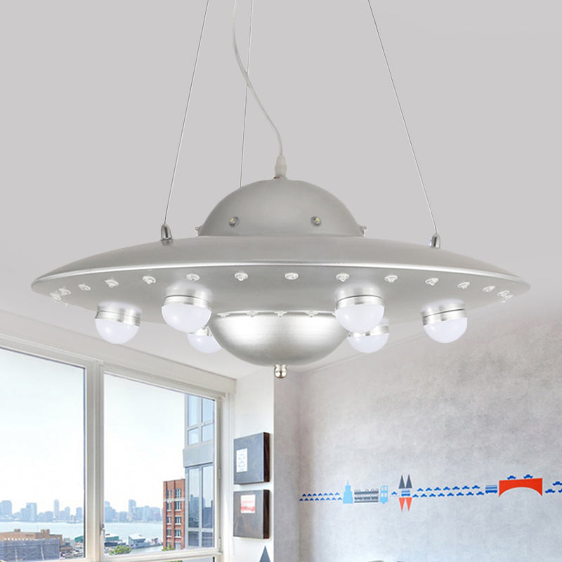 Taavita Flying Saucer Ceiling Light Lightweight Metallic Children's Bedroom Pendant LED Lamp in Grey/Pink/Blue