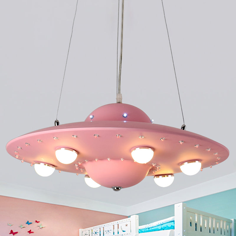 Nordic Flying Saucer Chandelier Light Metallic Child Bedroom LED Pendant Lamp Fixture in Grey/Pink/Blue Clearhalo 'Ceiling Lights' 'Chandeliers' Lighting' options 817149