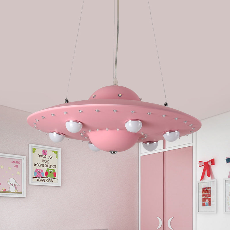 Taavita Flying Saucer Ceiling Light Lightweight Metallic Children's Bedroom Pendant LED Lamp in Grey/Pink/Blue