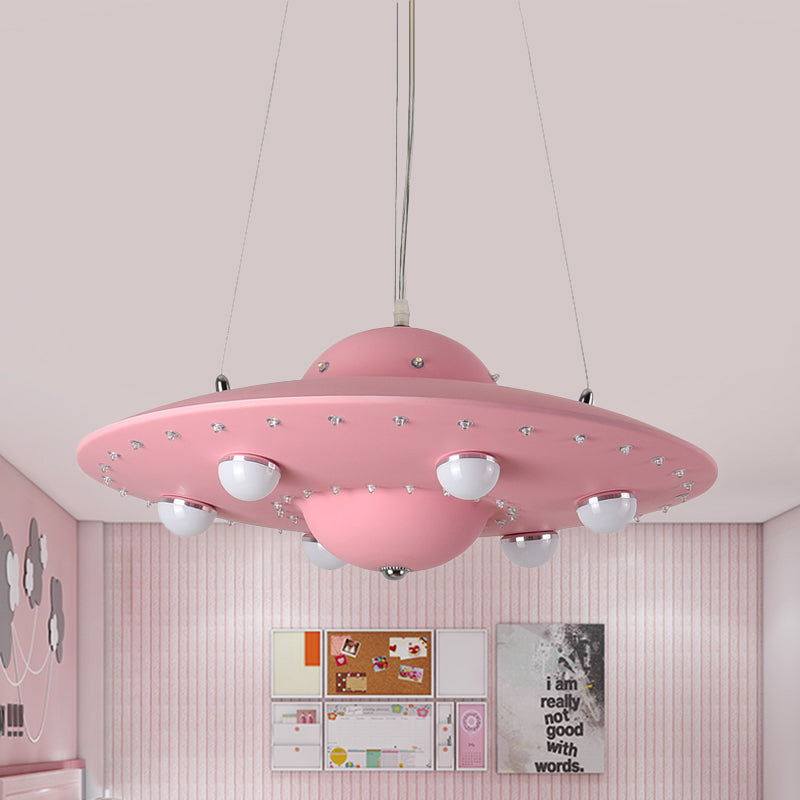 Taavita Flying Saucer Ceiling Light Lightweight Metallic Children's Bedroom Pendant LED Lamp in Grey/Pink/Blue