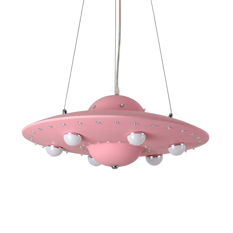 Taavita Flying Saucer Ceiling Light Lightweight Metallic Children's Bedroom Pendant LED Lamp in Grey/Pink/Blue