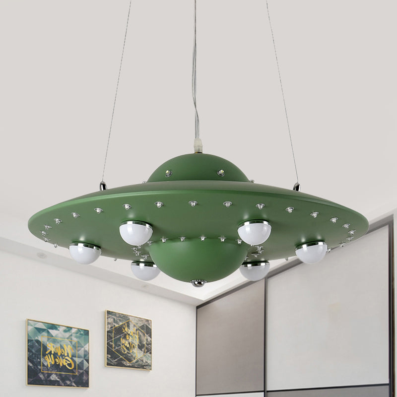 Nordic Flying Saucer Chandelier Light Metallic Child Bedroom LED Pendant Lamp Fixture in Grey/Pink/Blue Clearhalo 'Ceiling Lights' 'Chandeliers' Lighting' options 817153