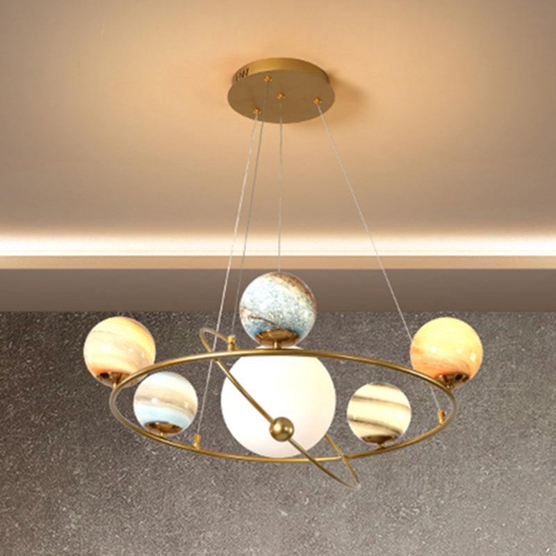 Taavita Solar System Ceiling Pendant Colored Glass 4/6-Head Bedroom Chandelier Lighting in Gold