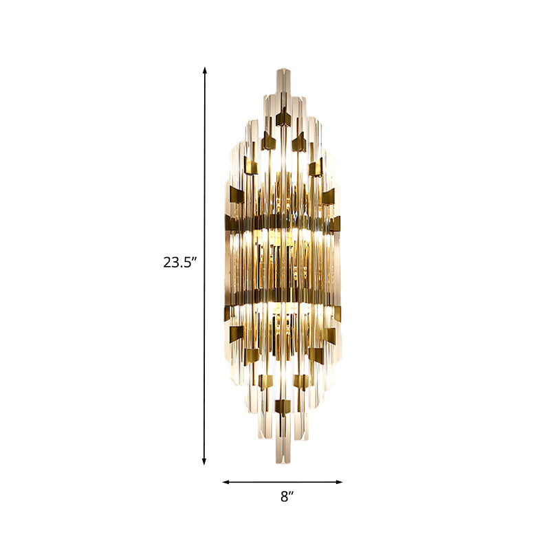 3-Light Wall Sconce Lamp Postmodern Shield Crystal Rod Wall Lighting Fixture in Gold for Living Room Clearhalo 'Modern wall lights' 'Modern' 'Wall Lamps & Sconces' 'Wall Lights' Lighting' 818994