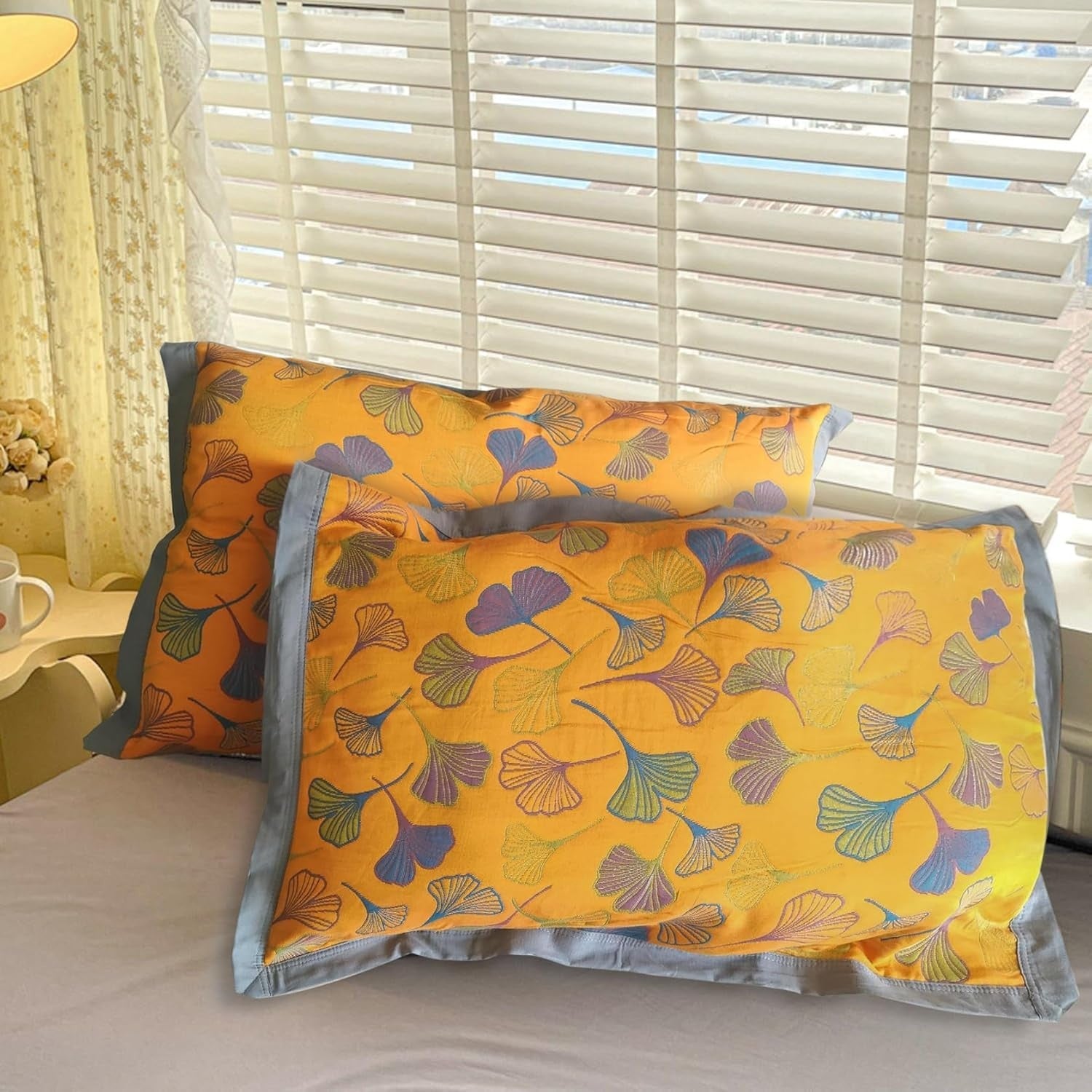 Taavita Leaf Embroidered Cotton Pillow Shams